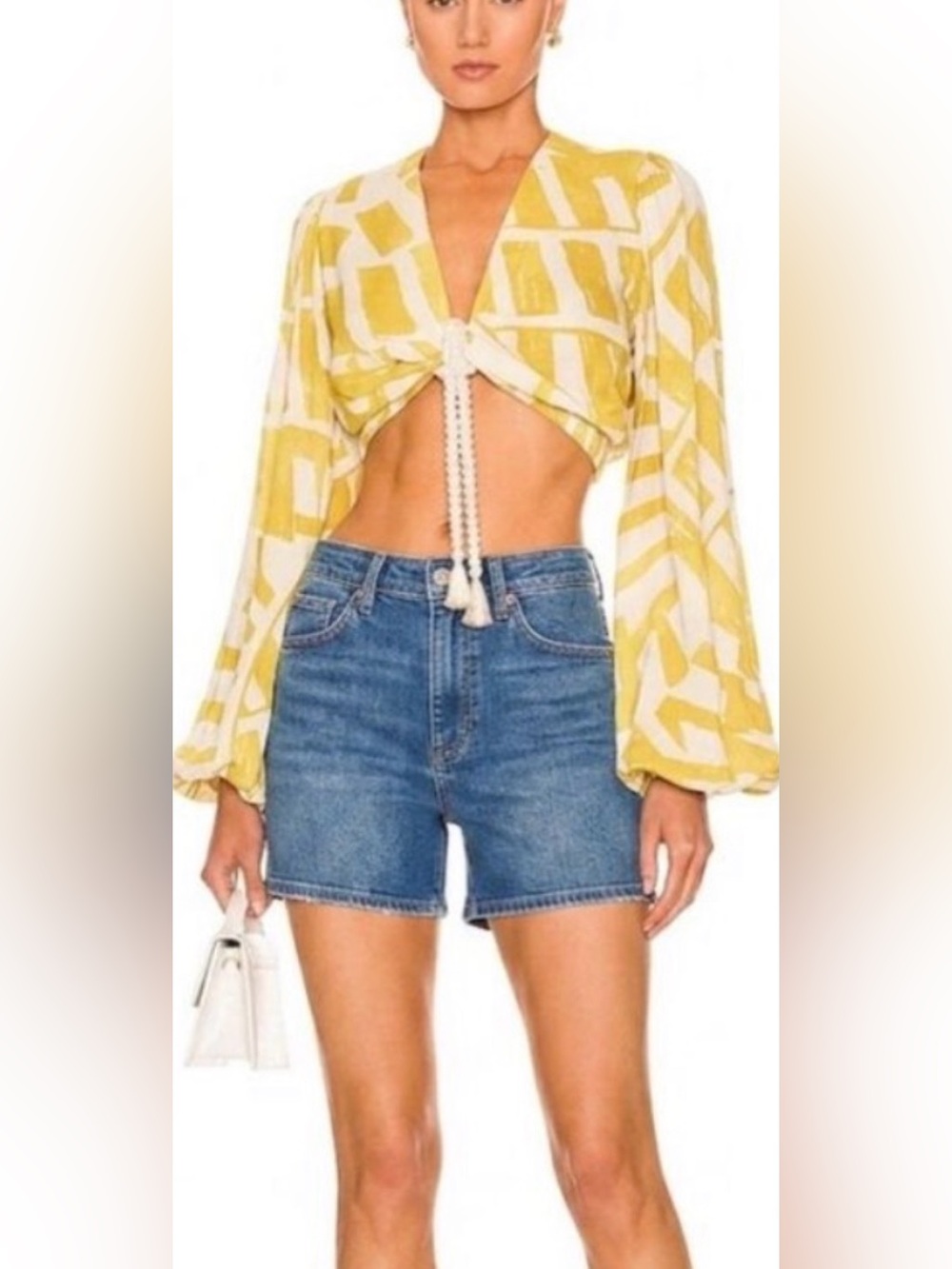 HOUSE OF HARLOW Yellow Geometric Tie-Front Crop Top - Women